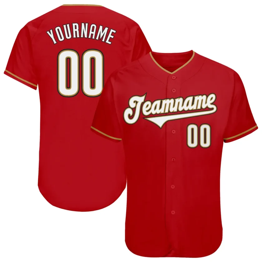 Custom Red Baseball Jersey with White Old Gold 3