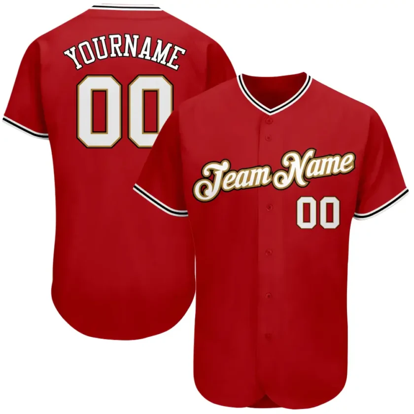 Custom Red Baseball Jersey with White Old Gold