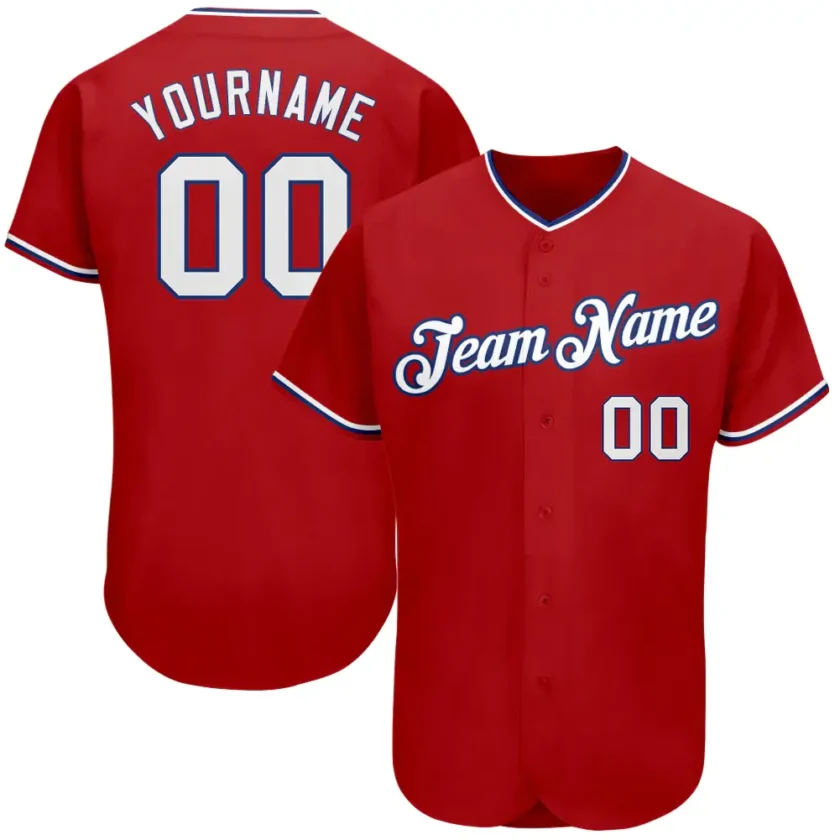 Custom Red Baseball Jersey with White Royal 10