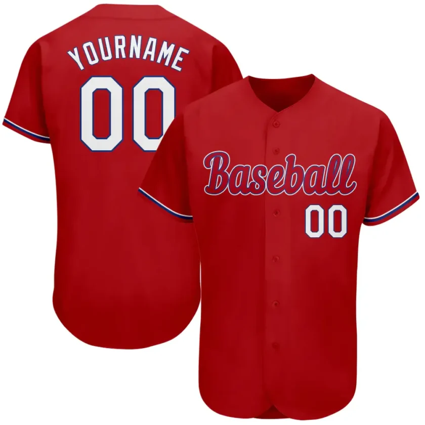 Custom Red Baseball Jersey with White Royal 3