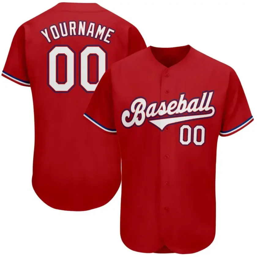 Custom Red Baseball Jersey with White Royal 4