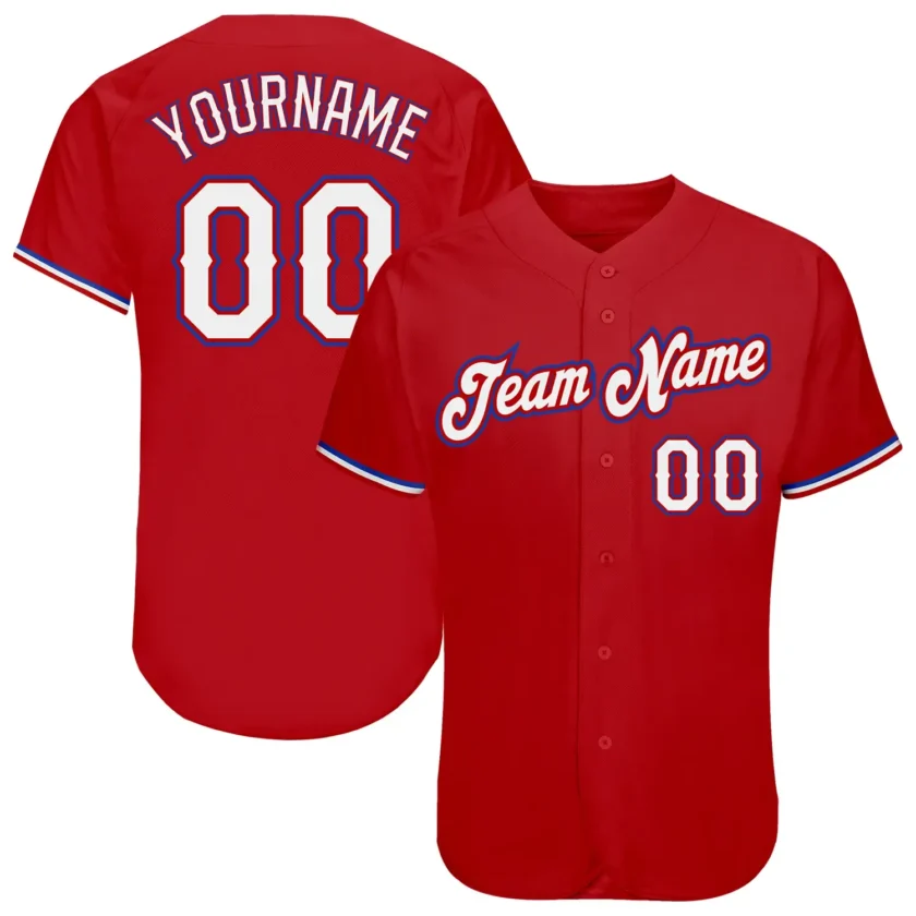 Custom Red Baseball Jersey with White Royal 6