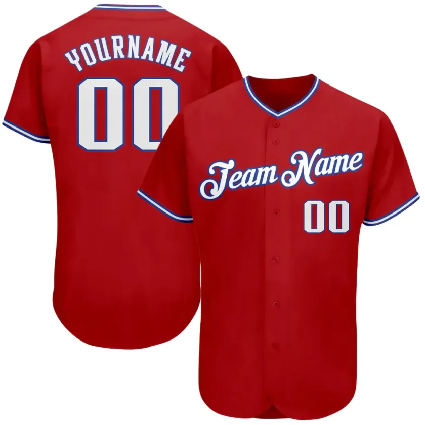Custom Red Baseball Jersey with White Royal 7