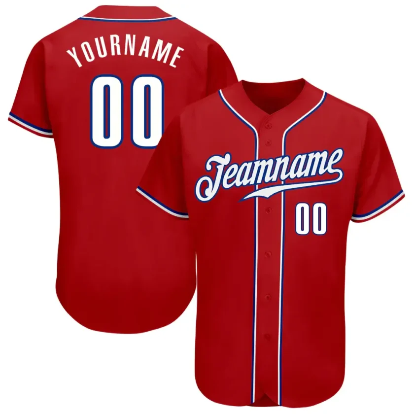 Custom Red Baseball Jersey with White Royal 8