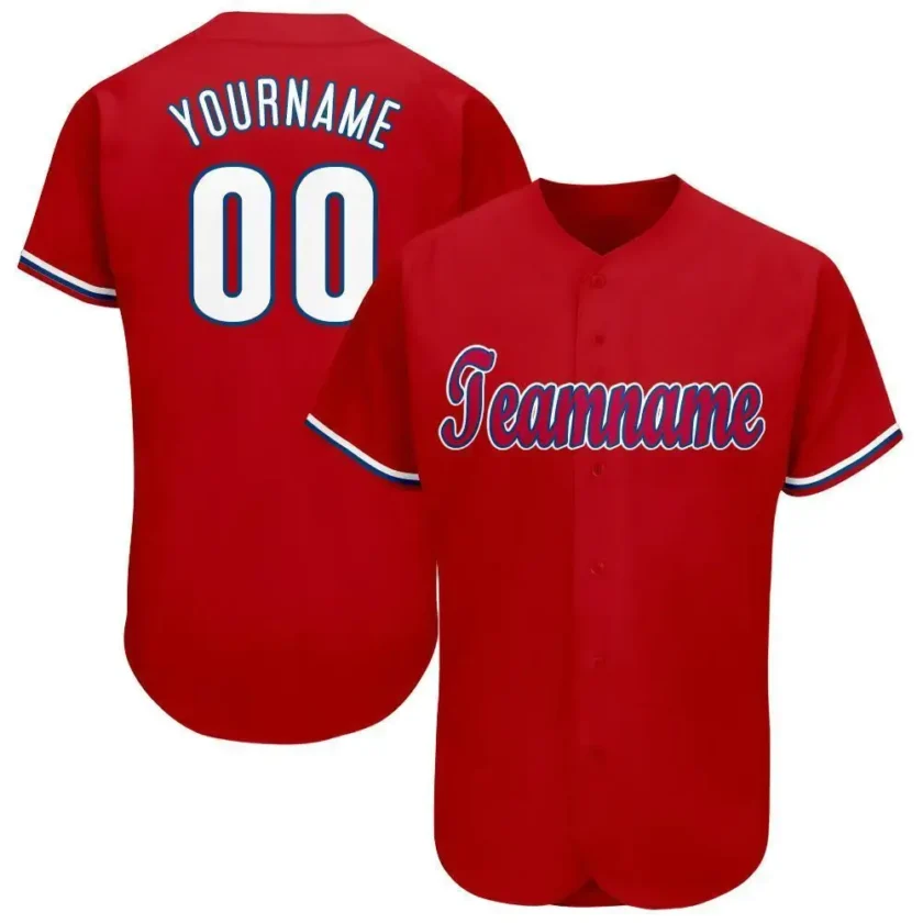 Custom Red Baseball Jersey with White Royal