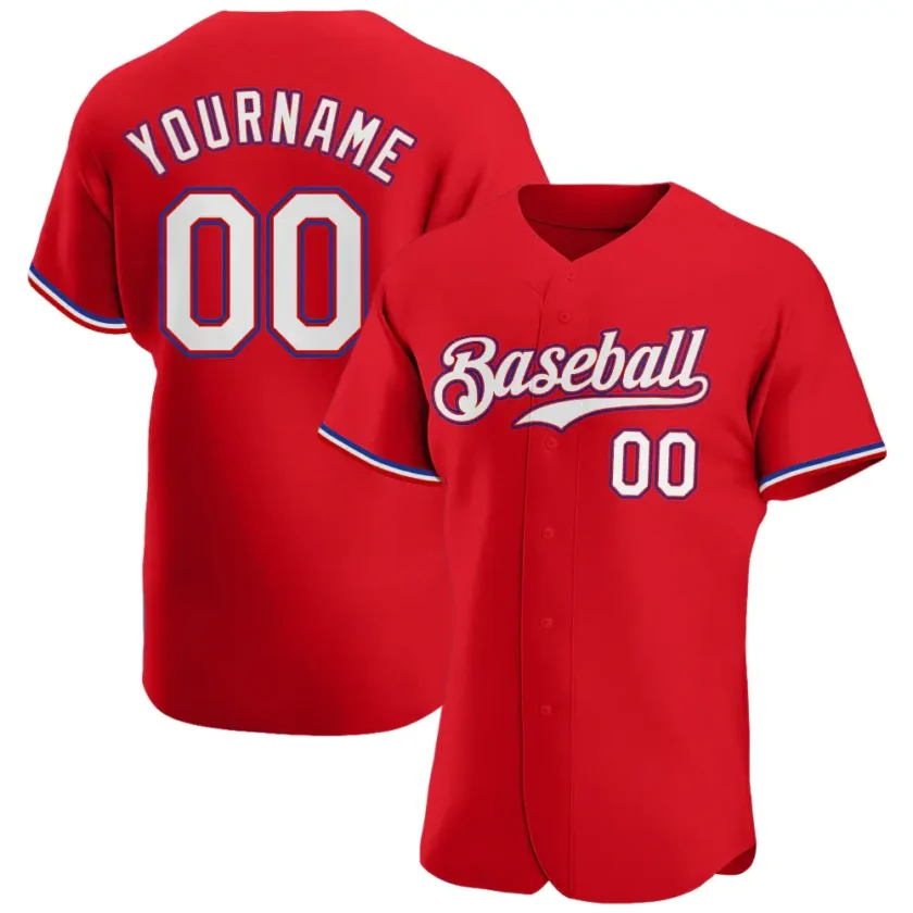 Custom Red Baseball Jersey with White Royal 9