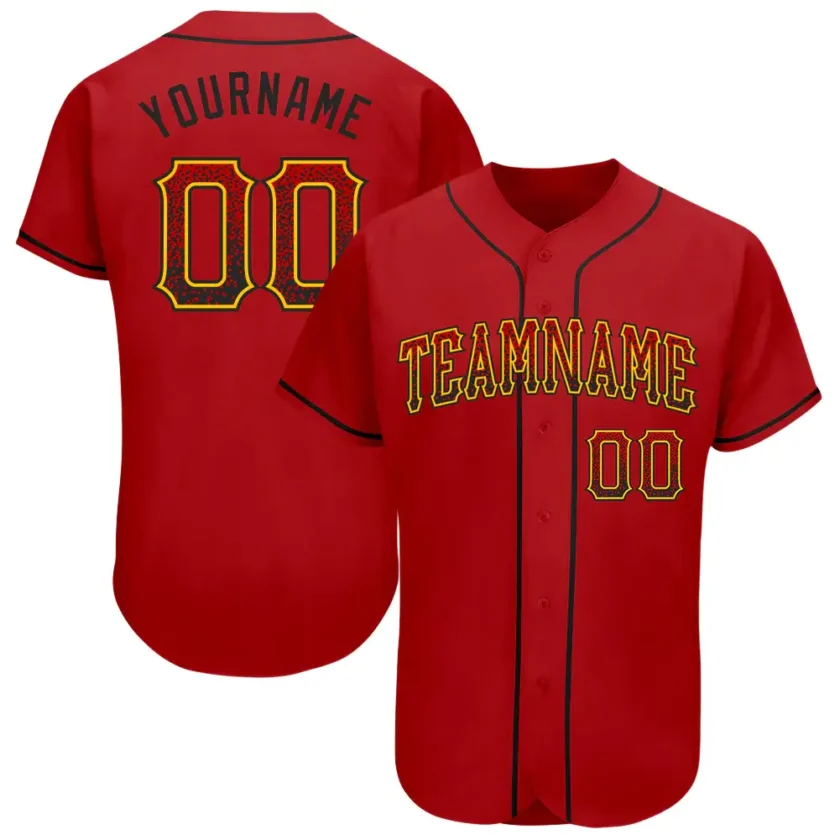 Custom Red Drift Fashion Baseball Jersey with Black Gold