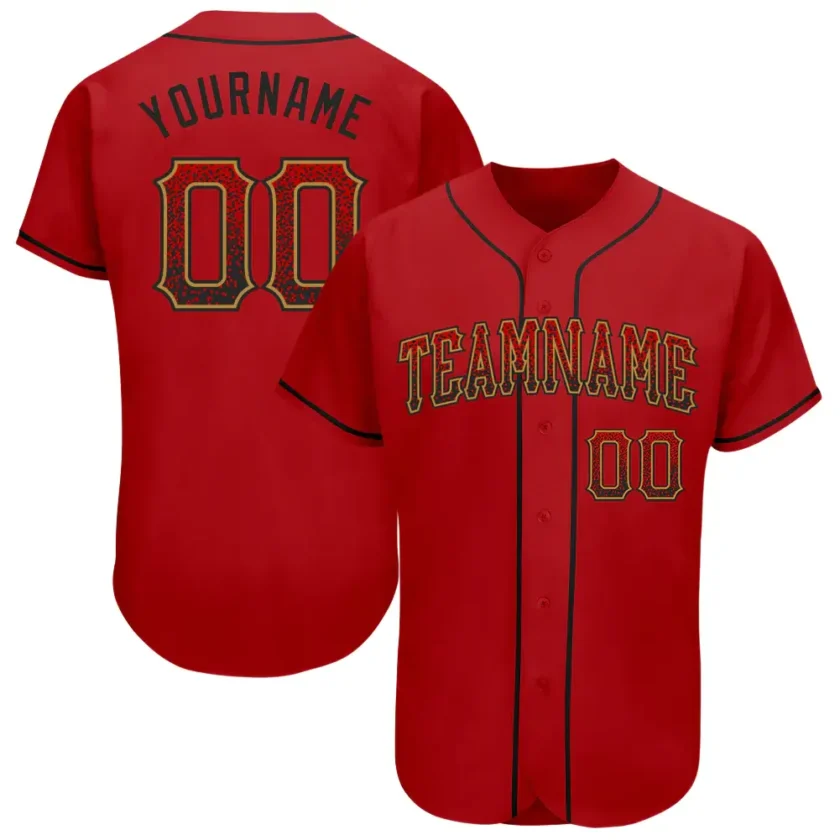 Custom Red Drift Fashion Baseball Jersey with Black Old Gold