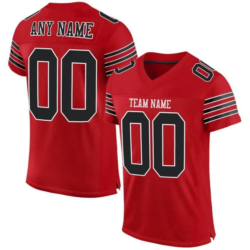 Custom Red Mesh Football Jersey with Black
