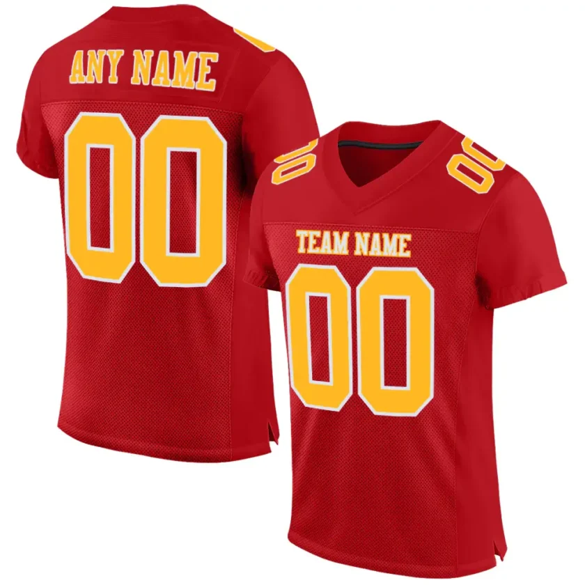 Custom Red Mesh Football Jersey with Gold