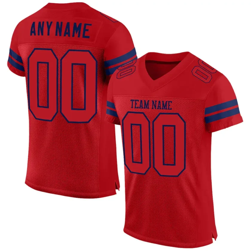 Custom Red Mesh Football Jersey with Navy