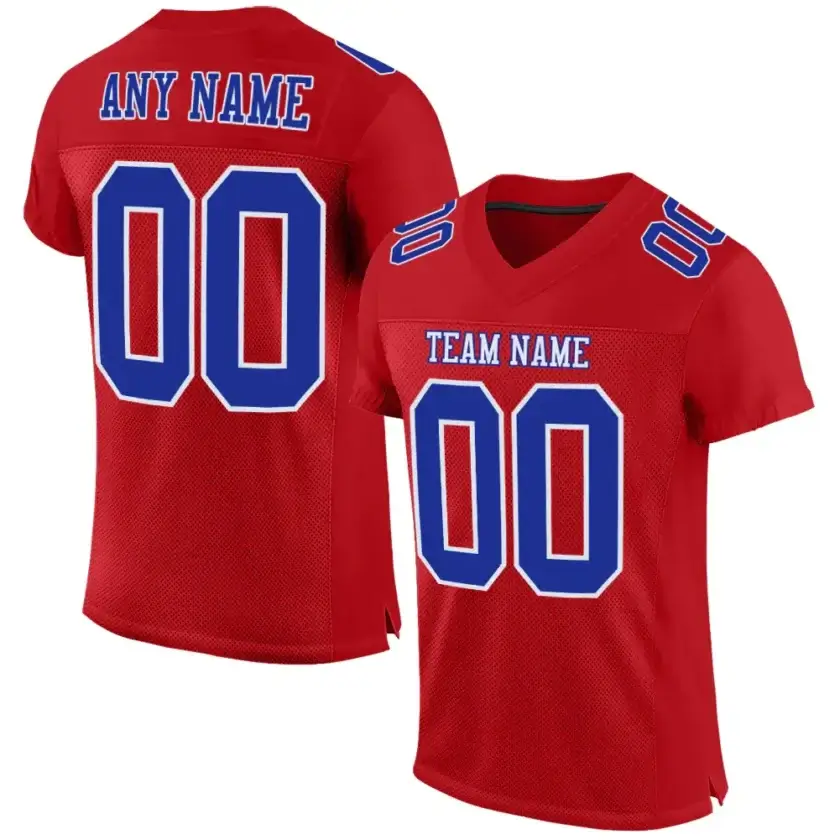 Custom Red Mesh Football Jersey with Royal