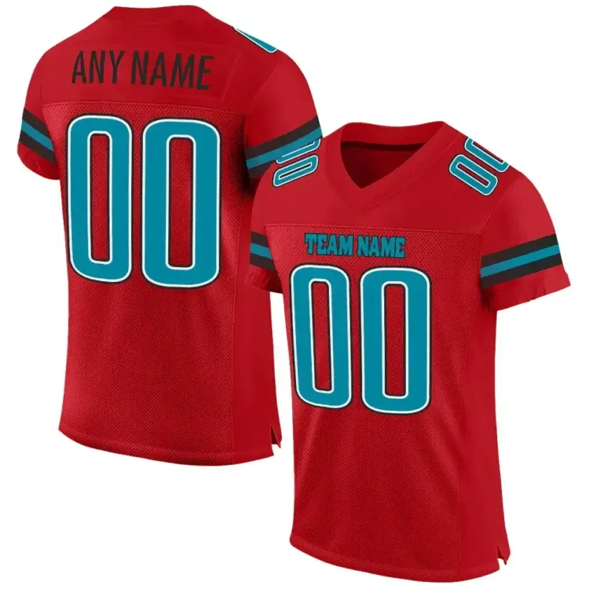Custom Red Mesh Football Jersey with Teal-Black