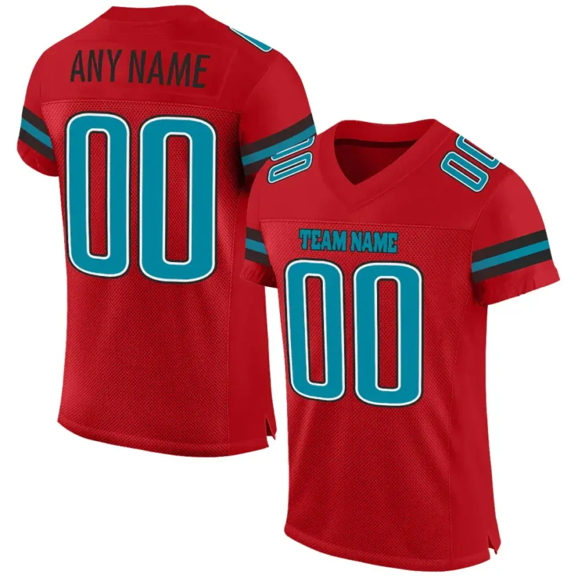 Custom Red Mesh Football Jersey with Teal Black