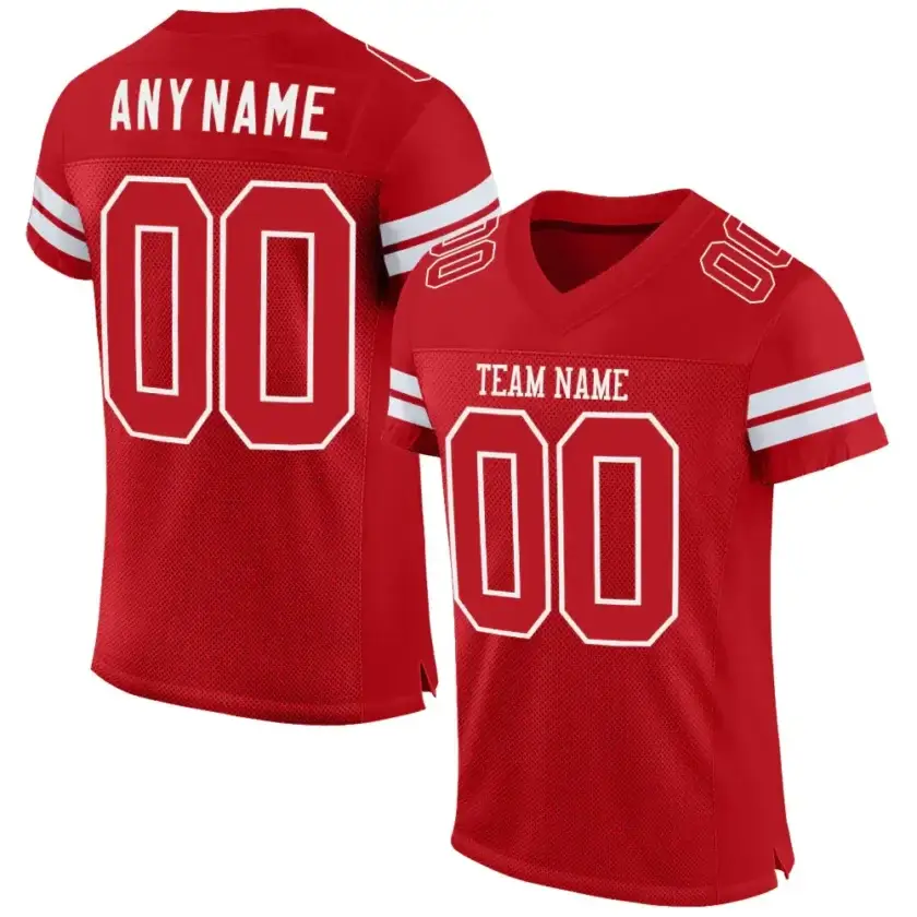 Custom Red Mesh Football Jersey with White