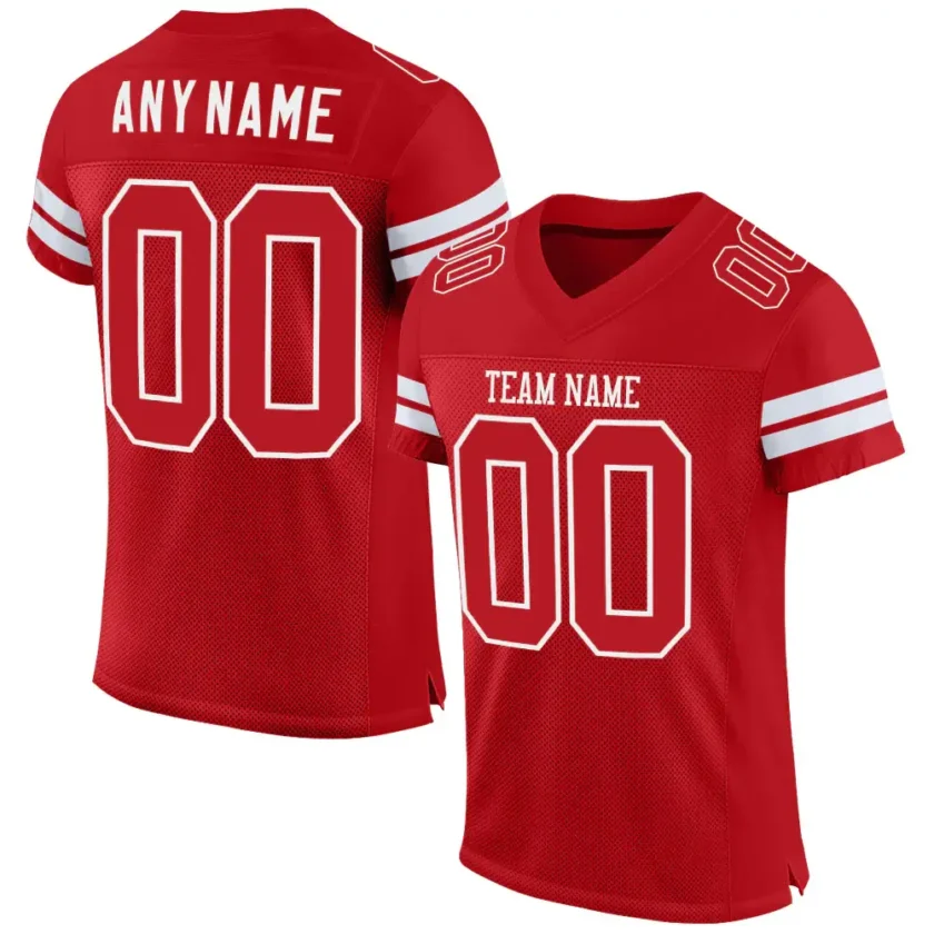 Custom Red Mesh Football Jersey with White