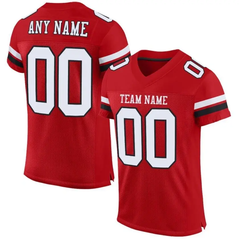 Custom Red Mesh Football Jersey with White-Black