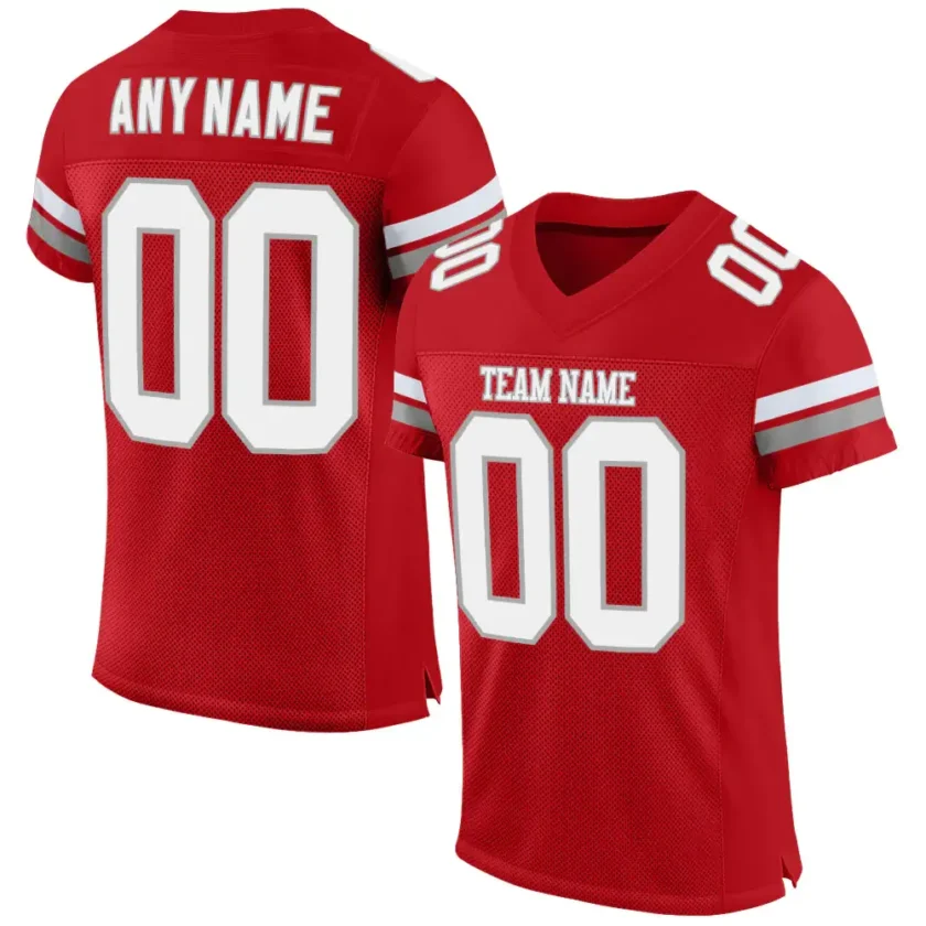 Custom Red Mesh Football Jersey with White Gray
