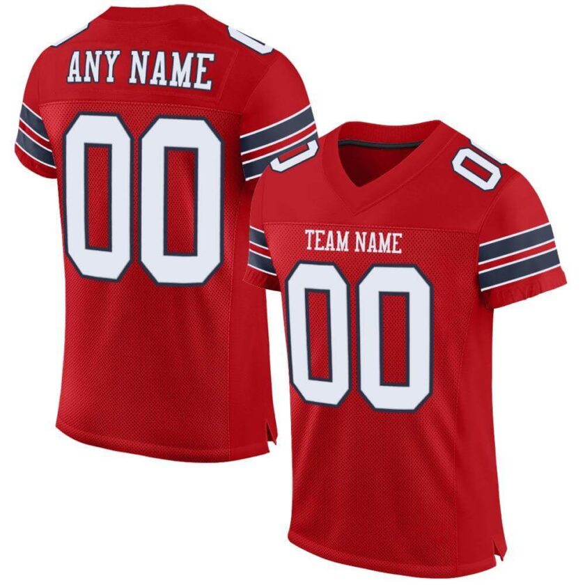 Custom Red Mesh Football Jersey with White Navy 1