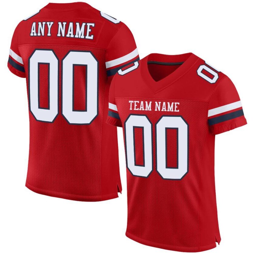 Custom Red Mesh Football Jersey with White Navy