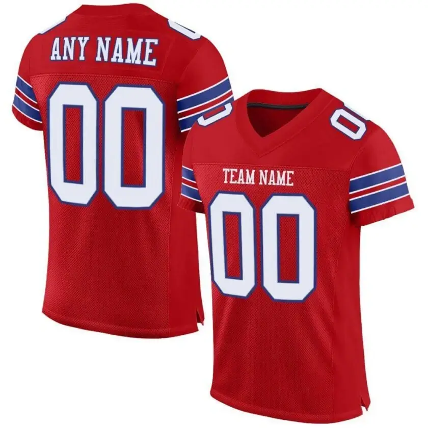 Custom Red Mesh Football Jersey with White-Royal