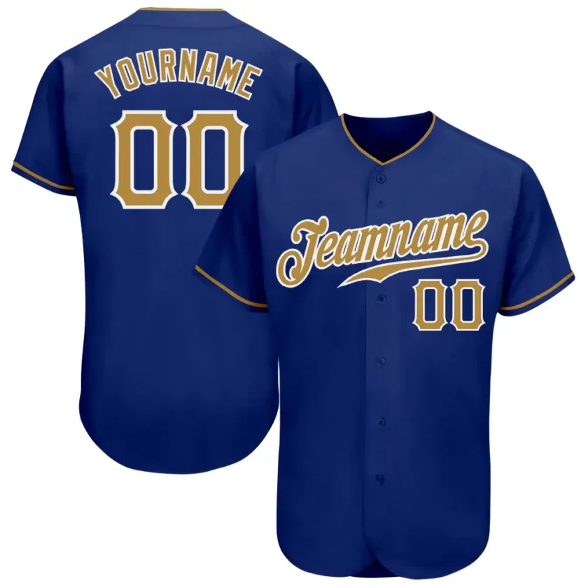 Custom Royal Baseball Jersey with Old Gold White
