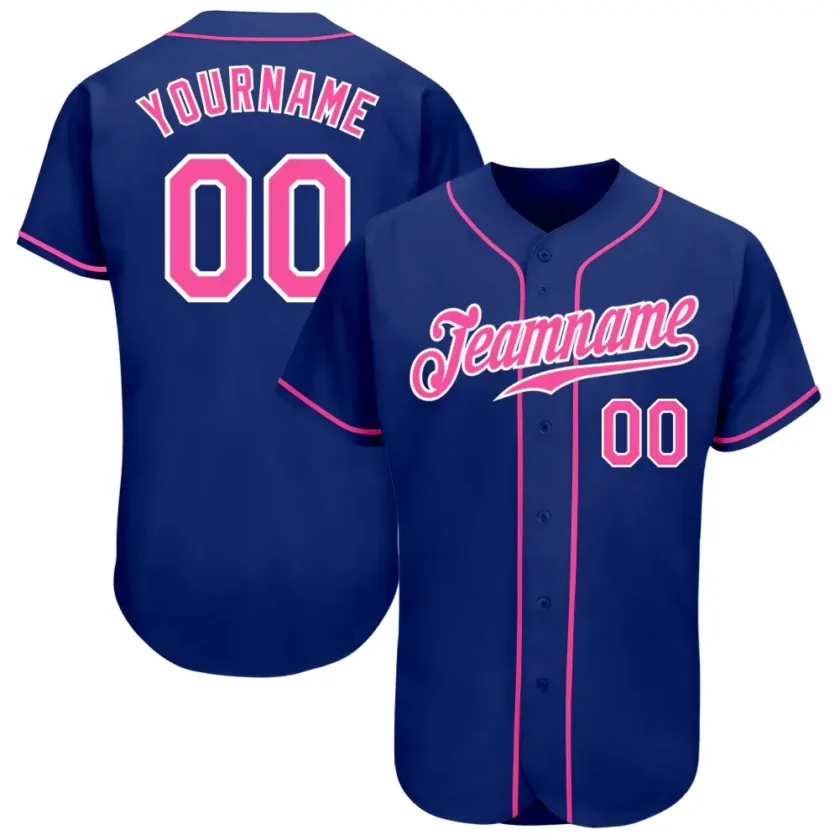 Custom Royal Baseball Jersey with Pink White
