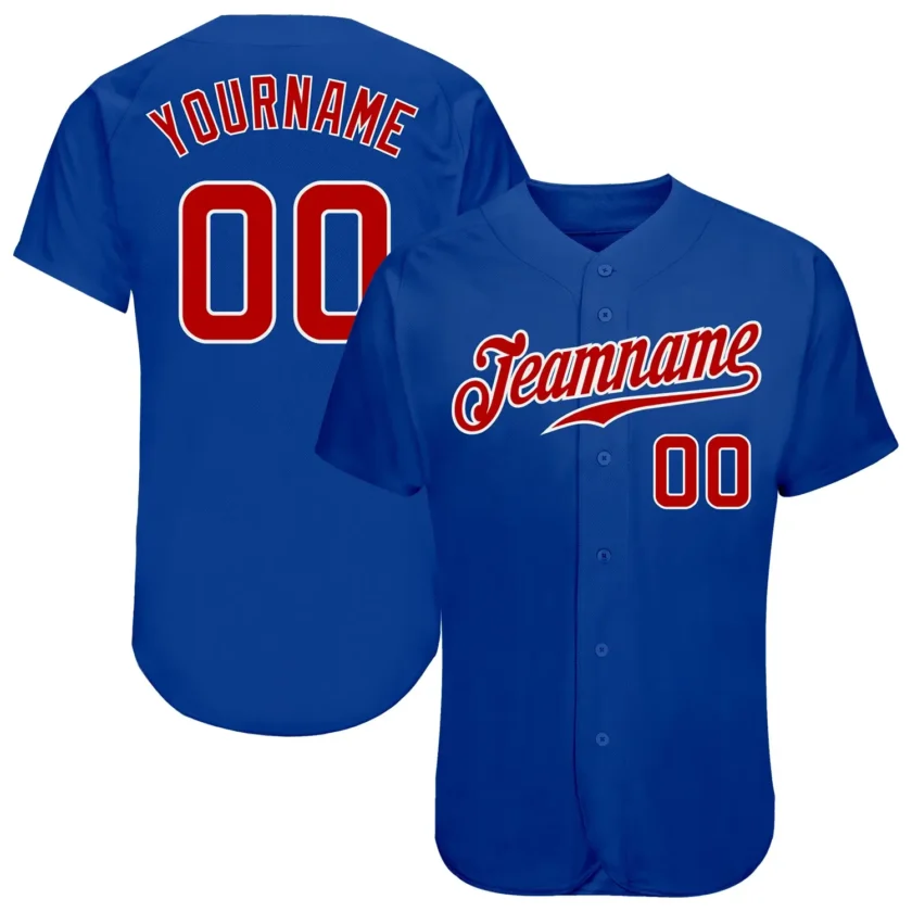 Custom Royal Baseball Jersey with Red White 4