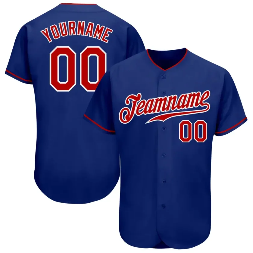 Custom Royal Baseball Jersey with Red White 5