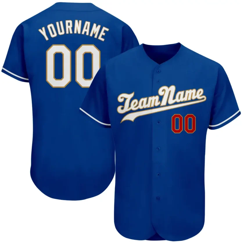 Custom Royal Baseball Jersey with White Old Gold 3
