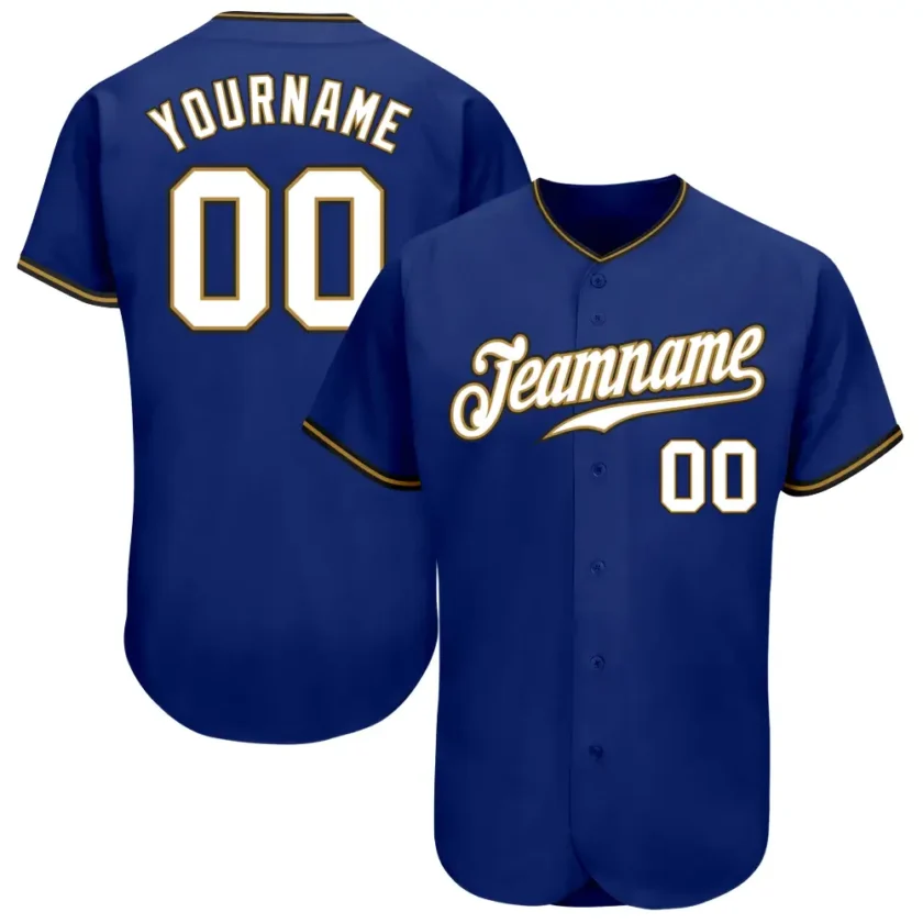 Custom Royal Baseball Jersey with White Old Gold