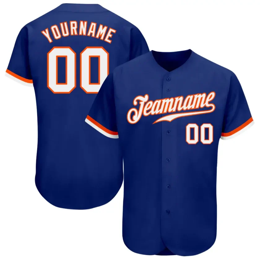 Custom Royal Baseball Jersey with White Orange 3