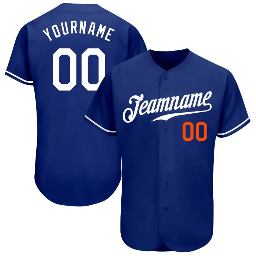 Custom Royal Baseball Jersey with White Orange