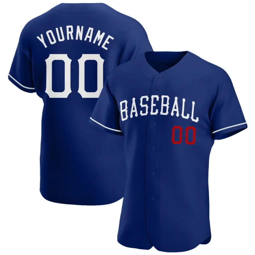 Custom Royal Baseball Jersey with White Red 5