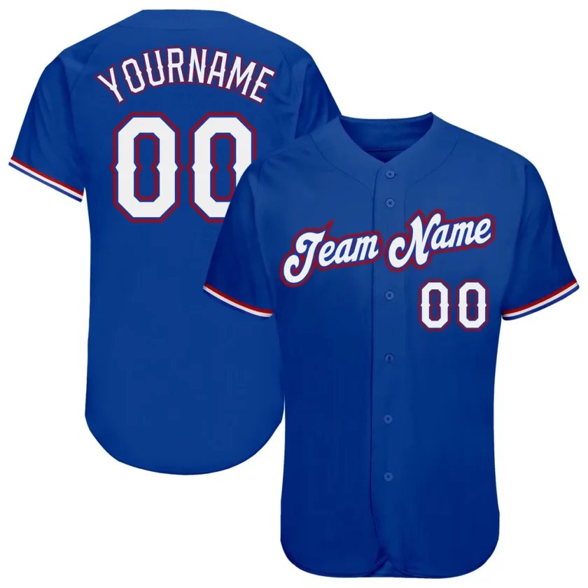 Custom Royal Baseball Jersey with White Red 7
