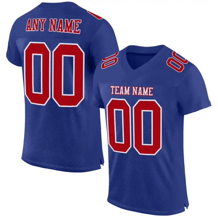 Custom Royal Mesh Football Jersey with Red