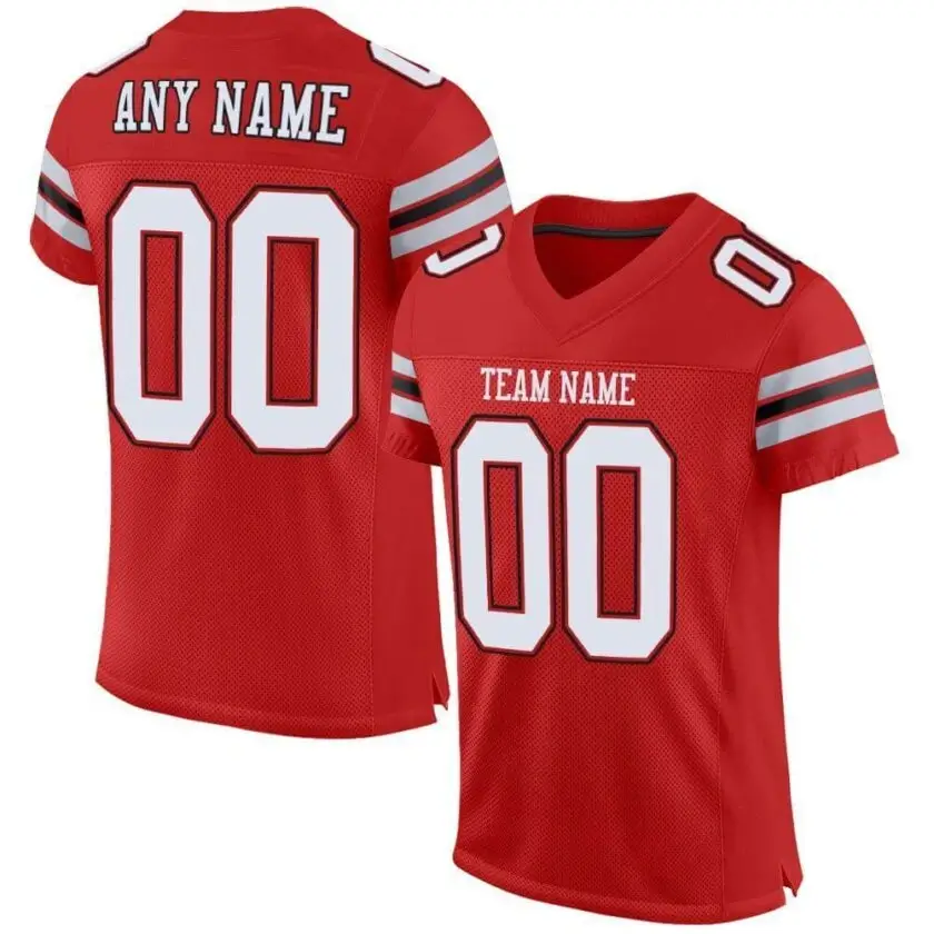 Custom Scarlet Mesh Football Jersey with White-Black
