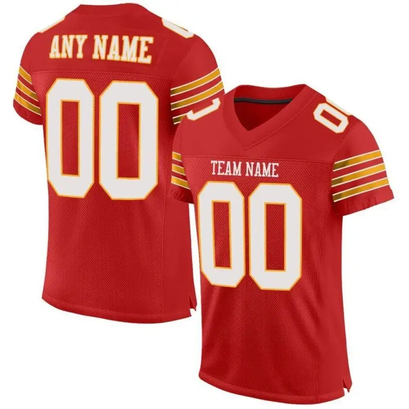 Custom Scarlet Mesh Football Jersey with White-Gold