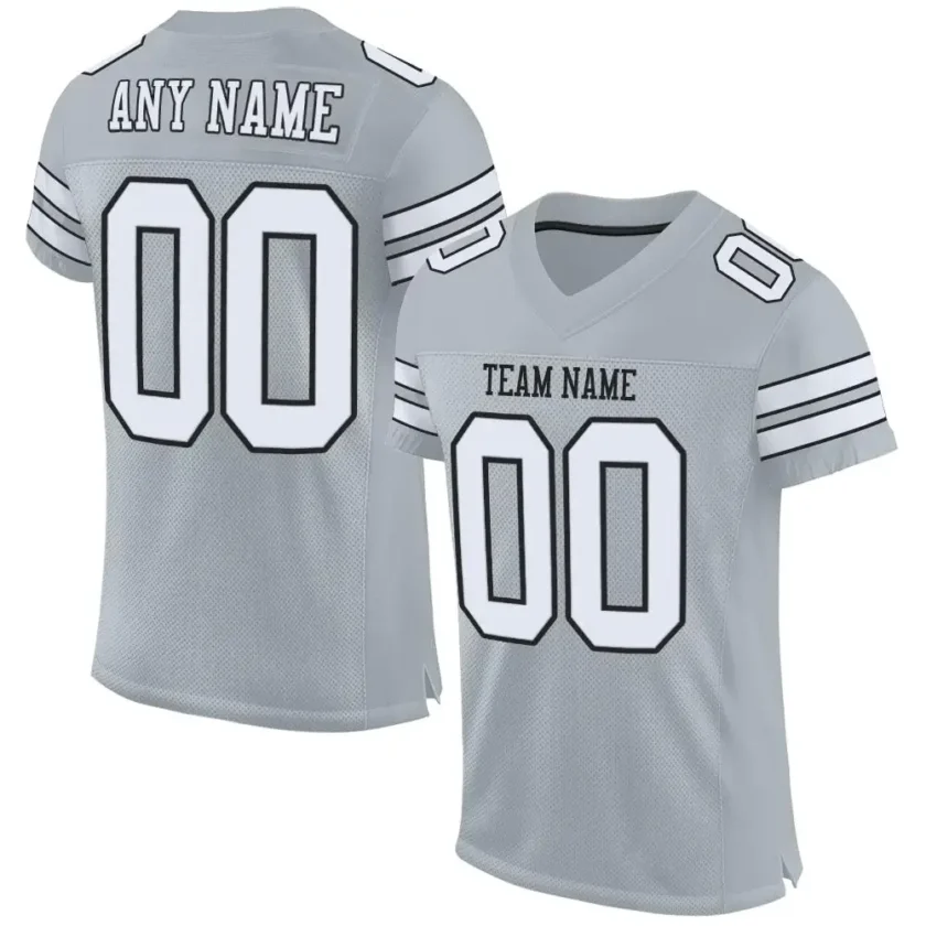 Custom Silver Mesh Football Jersey with White