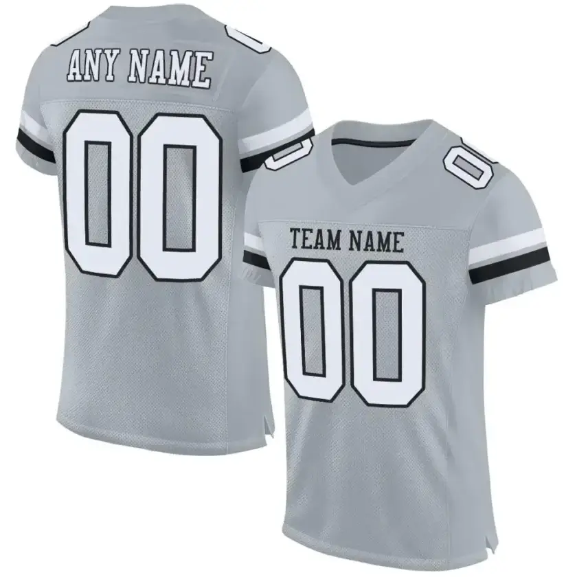 Custom Silver Mesh Football Jersey with White-Black