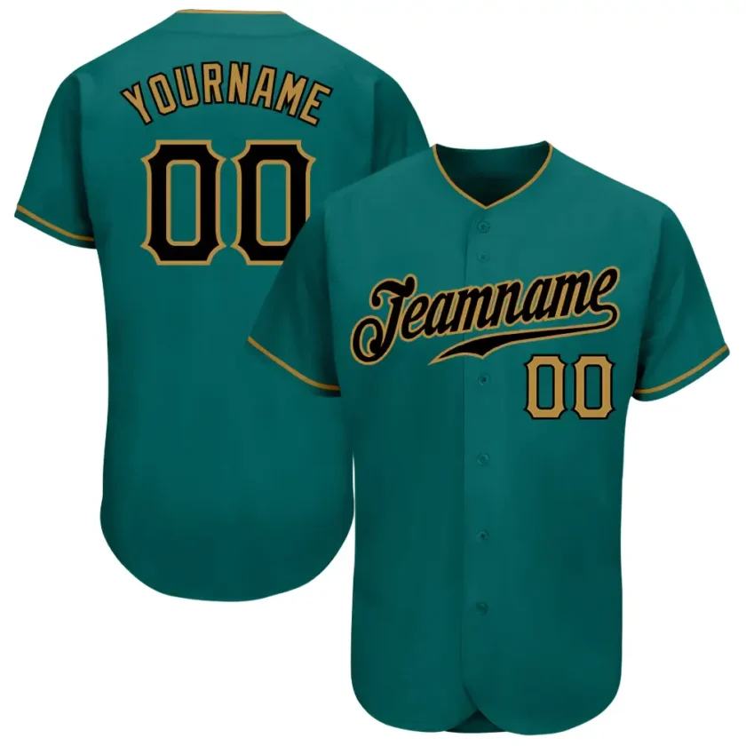 Custom Teal Baseball Jersey with Black Old Gold 3
