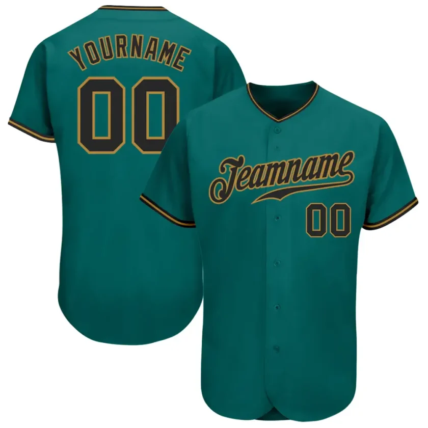Custom Teal Baseball Jersey with Black Old Gold