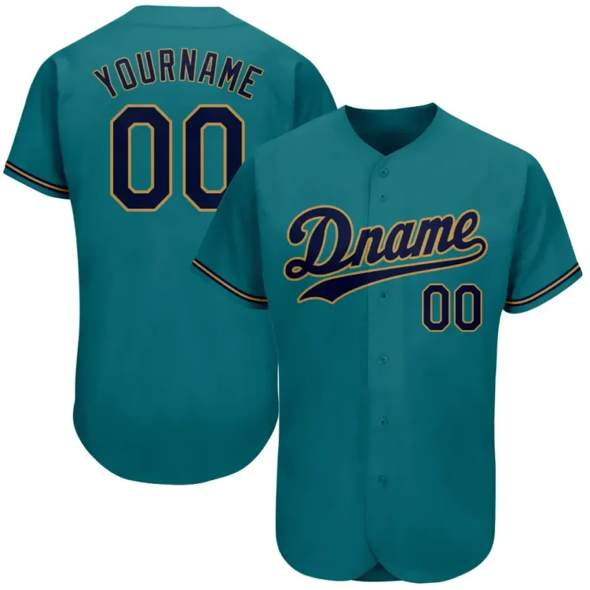 Custom Teal Baseball Jersey with Navy Old Gold 4