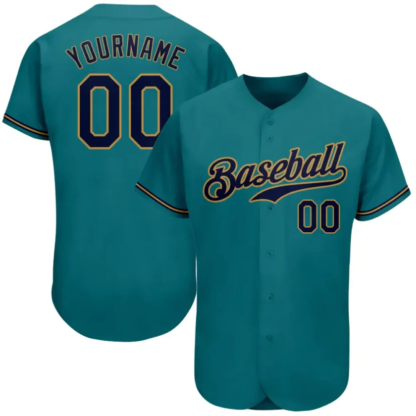 Custom Teal Baseball Jersey with Navy Old Gold