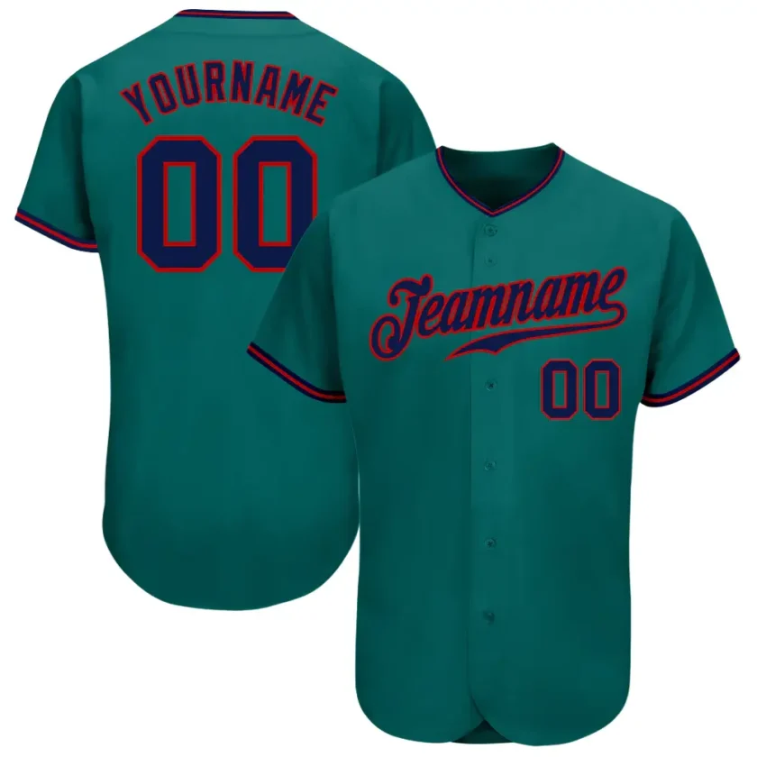 Custom Teal Baseball Jersey with Navy Red