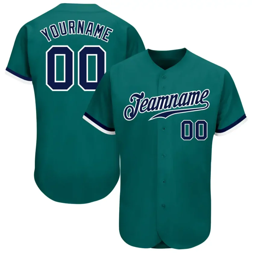 Custom Teal Baseball Jersey with Navy White