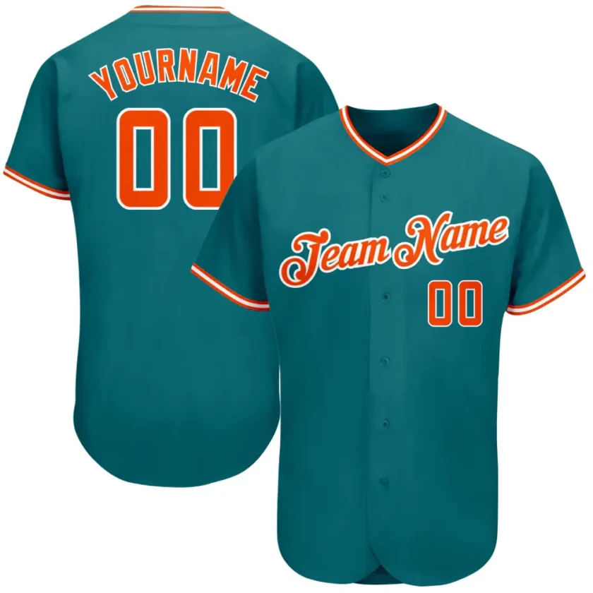 Custom Teal Baseball Jersey with Orange White 3