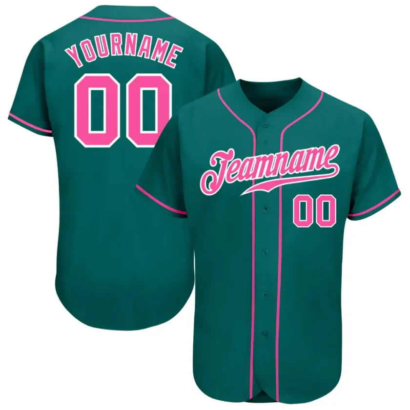 Custom Teal Baseball Jersey with Pink White