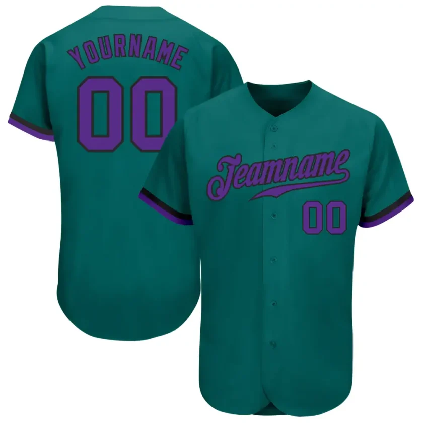 Custom Teal Baseball Jersey with Purple Black