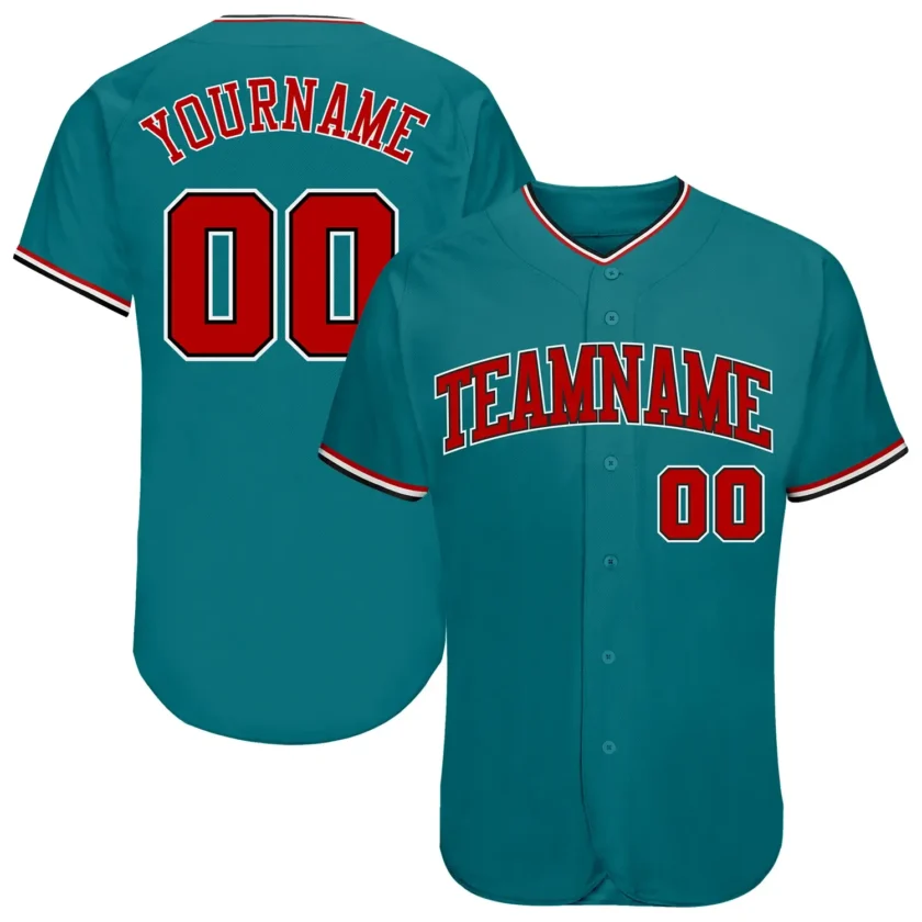 Custom Teal Baseball Jersey with Red Black